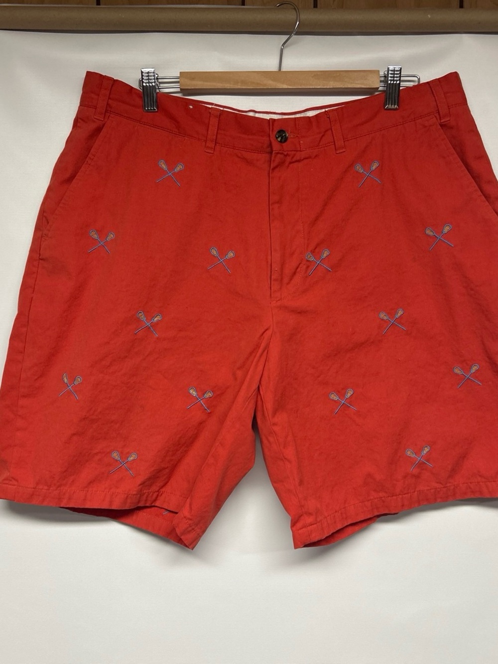 Castaway Red Men's Hybrid Shorts with Blue Tennis Embroidery